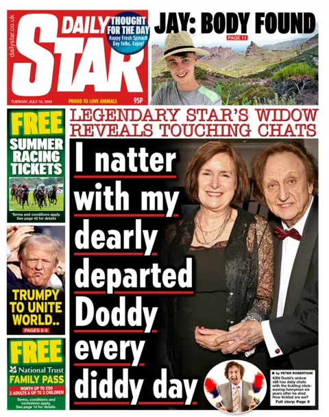 The headline in the Star reads: "I natter with my dearly departed Doddy every diddy day". 