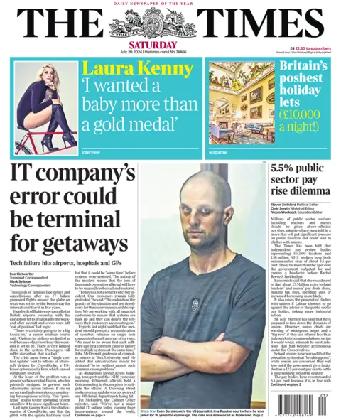 The headline in the Times reads: "IT company's error could be terminal for getaways". 