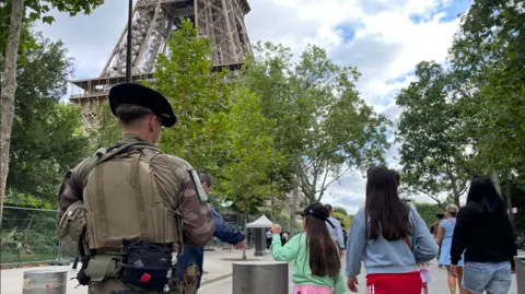 French soldier walks in Paris