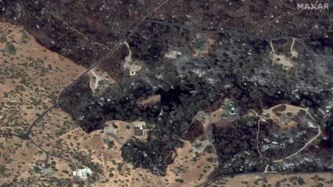 Reuters A satellite image shows a residential area affected by the Park Fire, in Chico, California, U.S., July 26