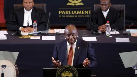 Reuters South Africa's President Cyril Ramaphosa speaks during his opening of parliament address in Cape Town, South Africa, July 18, 2024