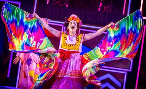 Pamela Raith Photography Elena Breschi dressed in a billowing brightly coloured outfit portraying artist Frida Kahlo