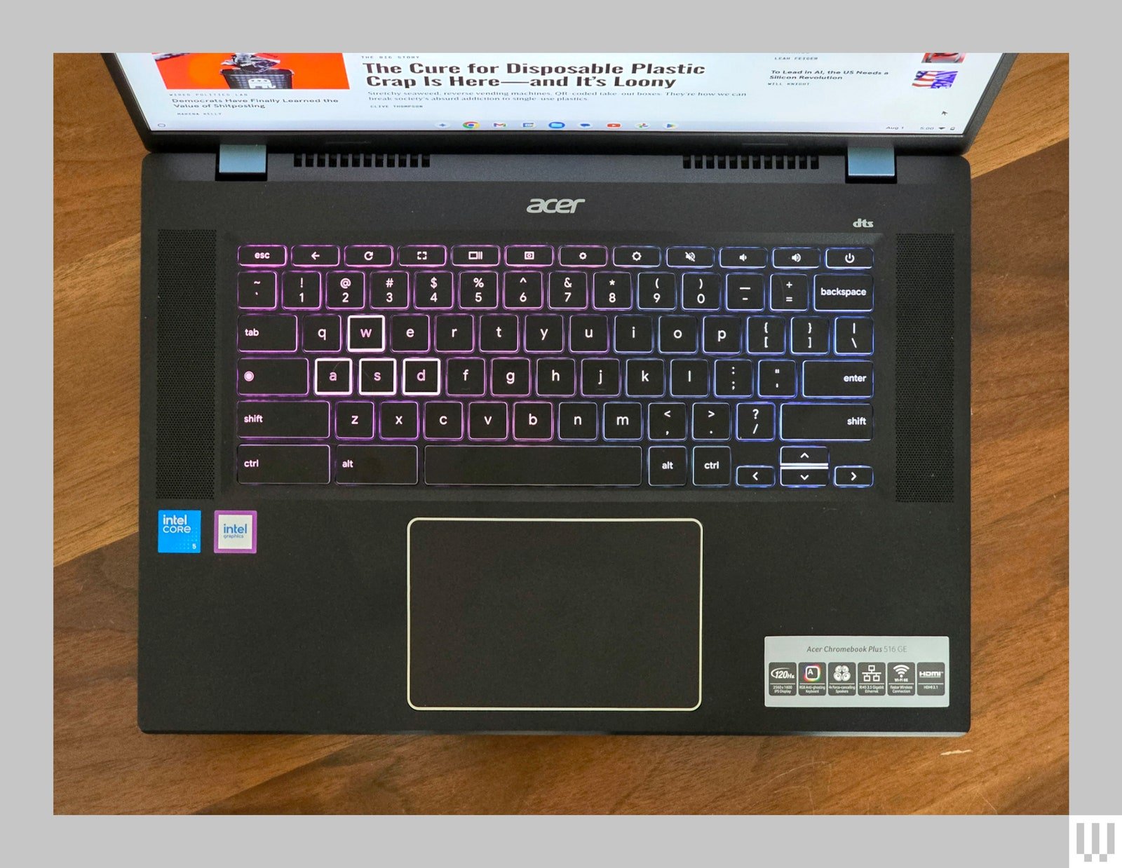 Overhead view of a laptop keyboard and touchpad