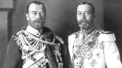 Getty Images George V and Nicholas II in black and white, sporting beards in 1913.