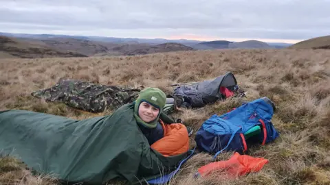 Kerry-Anne Finn in a sleepout in a bivvy bag