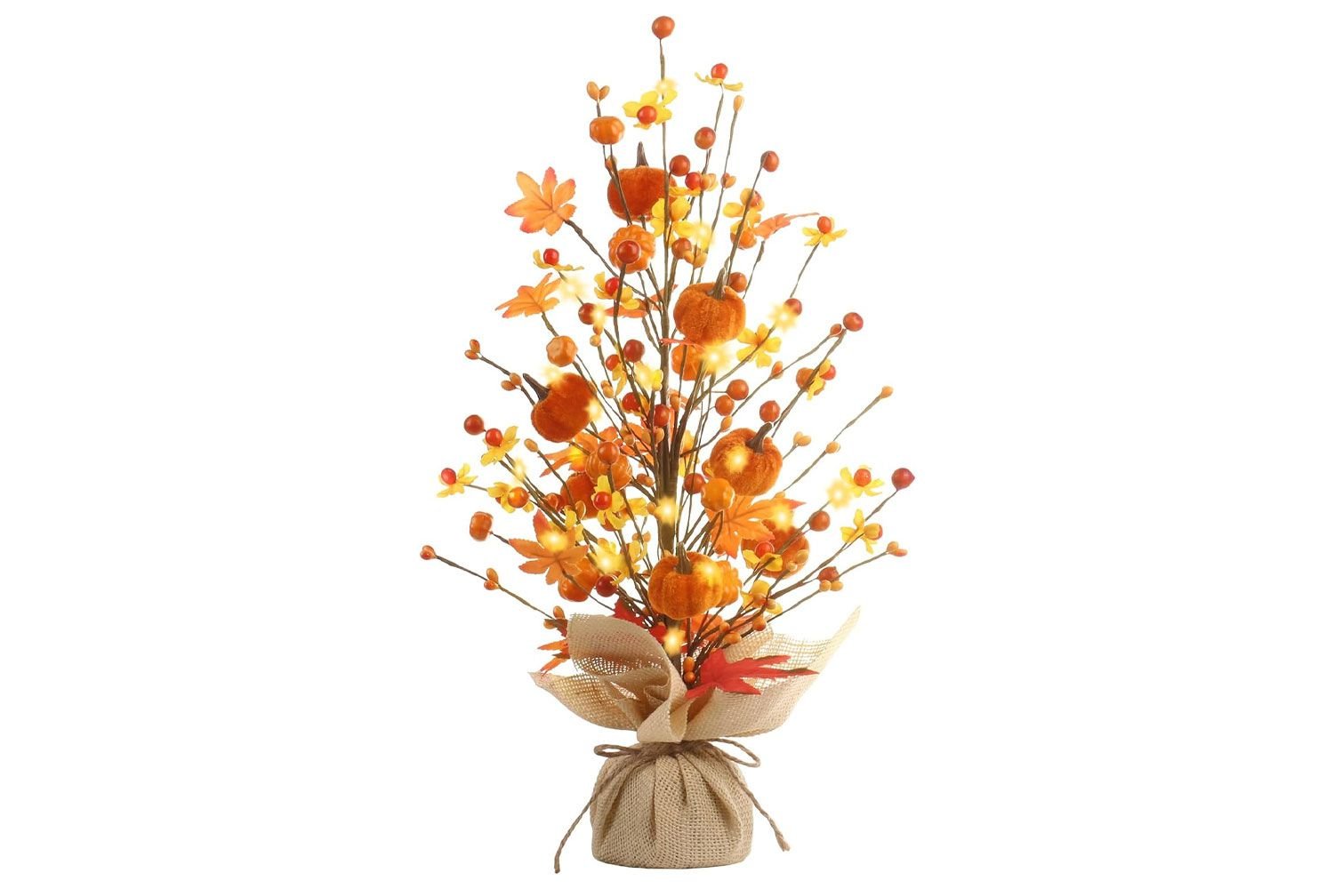 RoseCraft Fall Decor, 18 Inch Artificial Red Berry/Maple Leaf/Pumpkin Tree Tabletop Decorations, for Autumn Harvest Home Wedding Holiday Party Indoor/Outdoor Decor - Gifts.