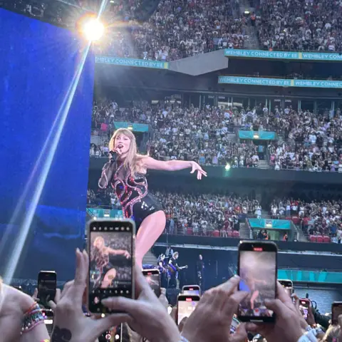 Taylor Swift on stage at Wembley Stadium