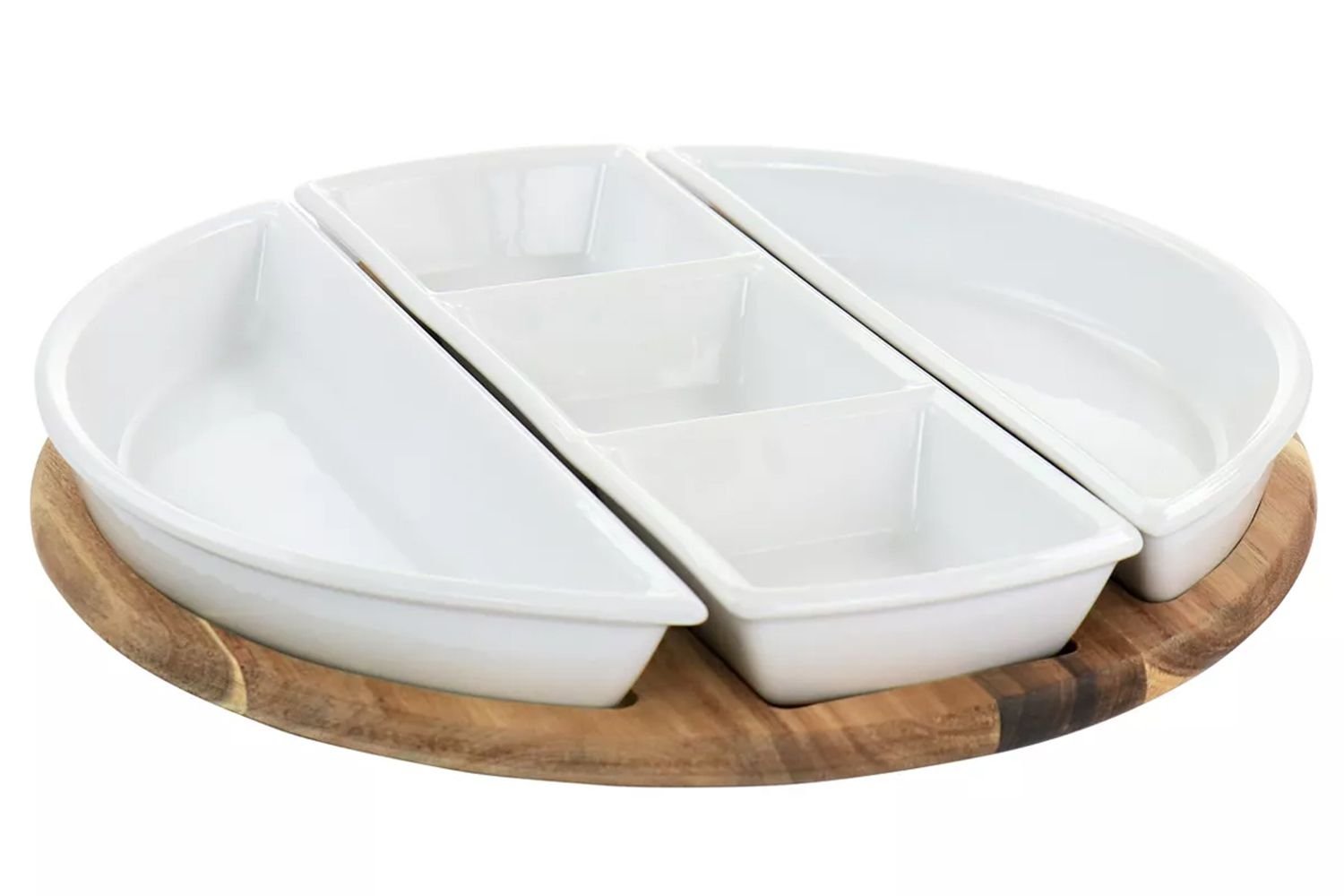 Gibson Elite Gracious Dining 4 Piece Fine Ceramic Sectional Tray Set with Acacia Wood Base