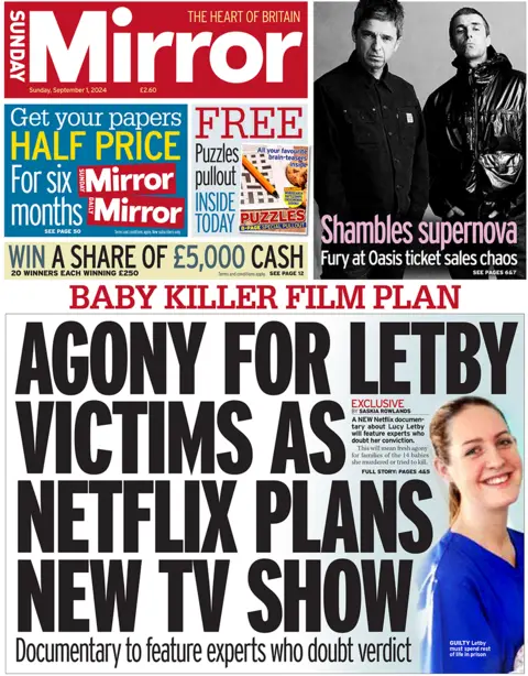 Front page of the Sunday Mirror