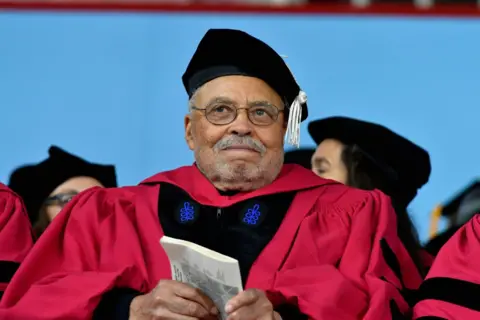 Getty Images James Earl Jones, wearing a black cap and red gown, received an honorary arts doctorate from Harvard University in 2017